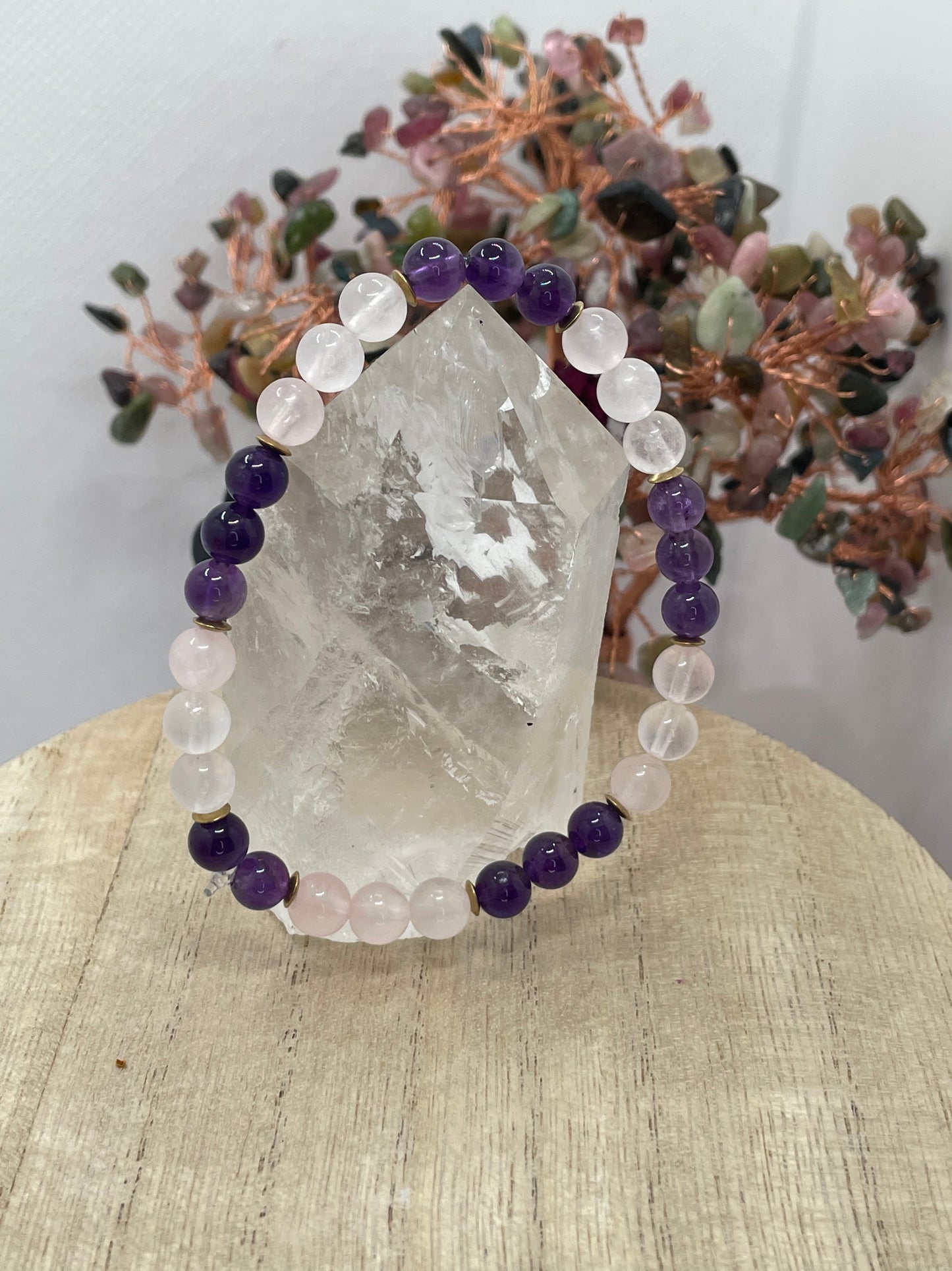 Rose Quartz & Amethyst 6mm Beaded Bracelet