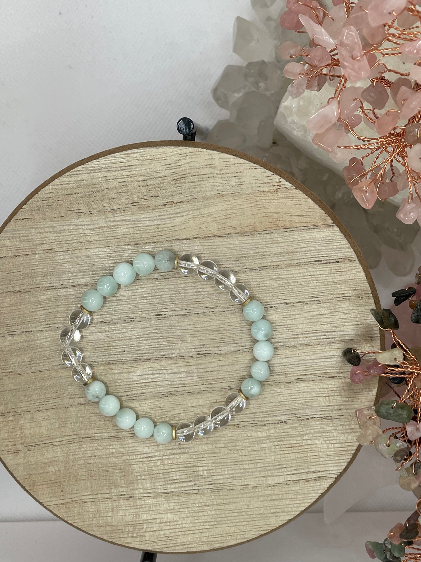 Green Moonstone & Clear Quartz 6mm Beaded Bracelet