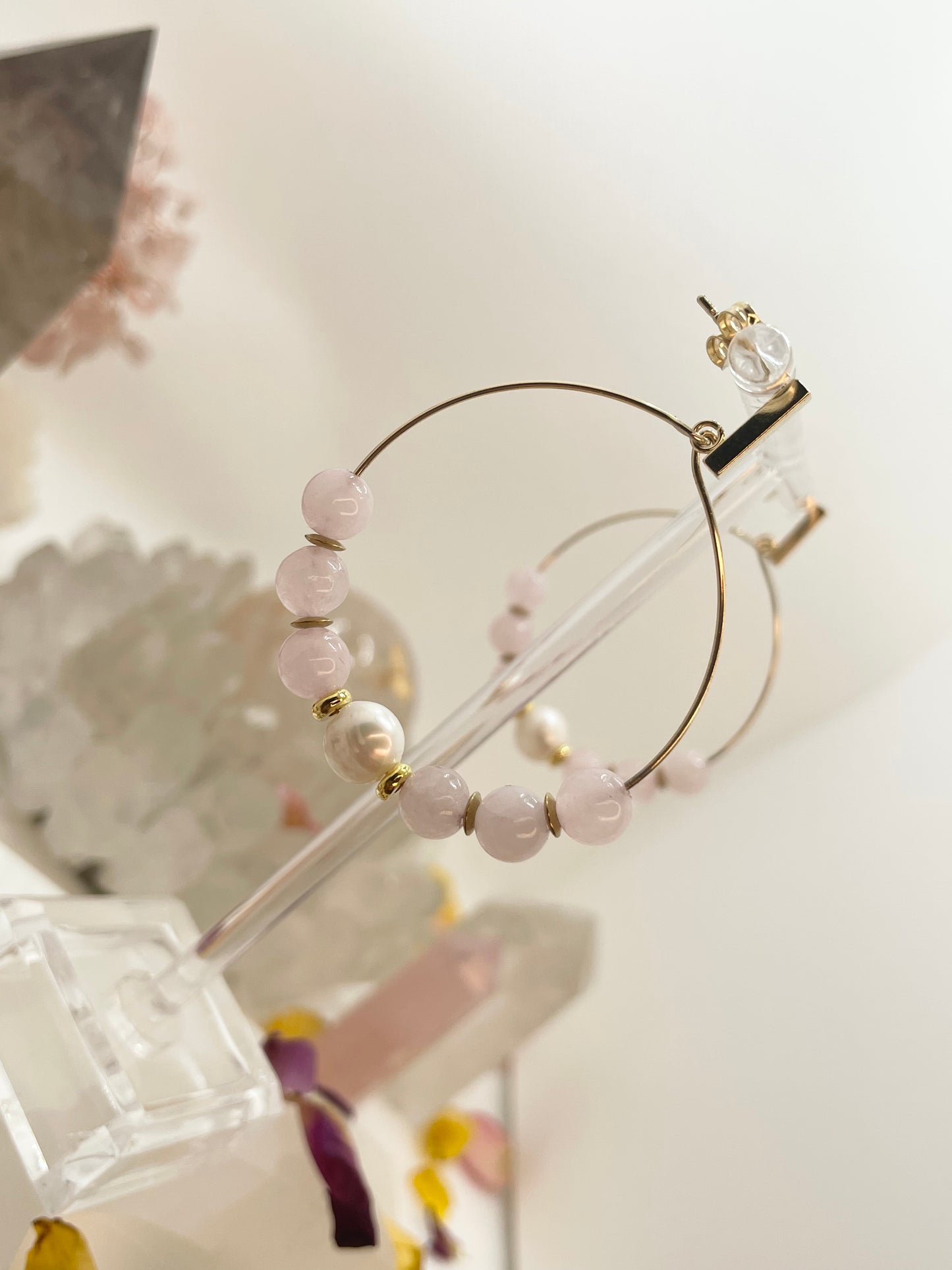 Rose Quartz & Freshwater Pearl Hoop Earrings