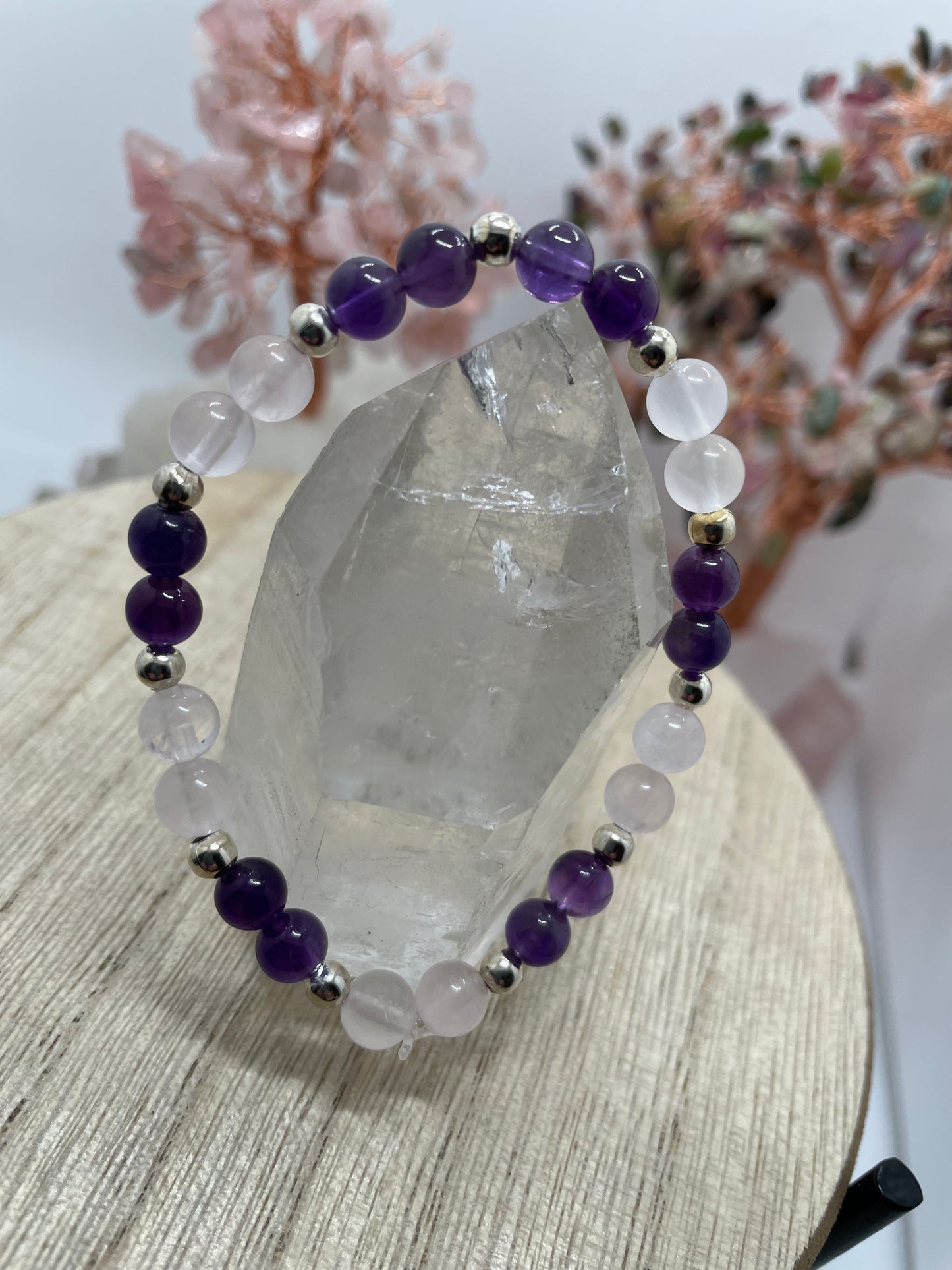 Rose Quartz & Amethyst 6mm Beaded Bracelet