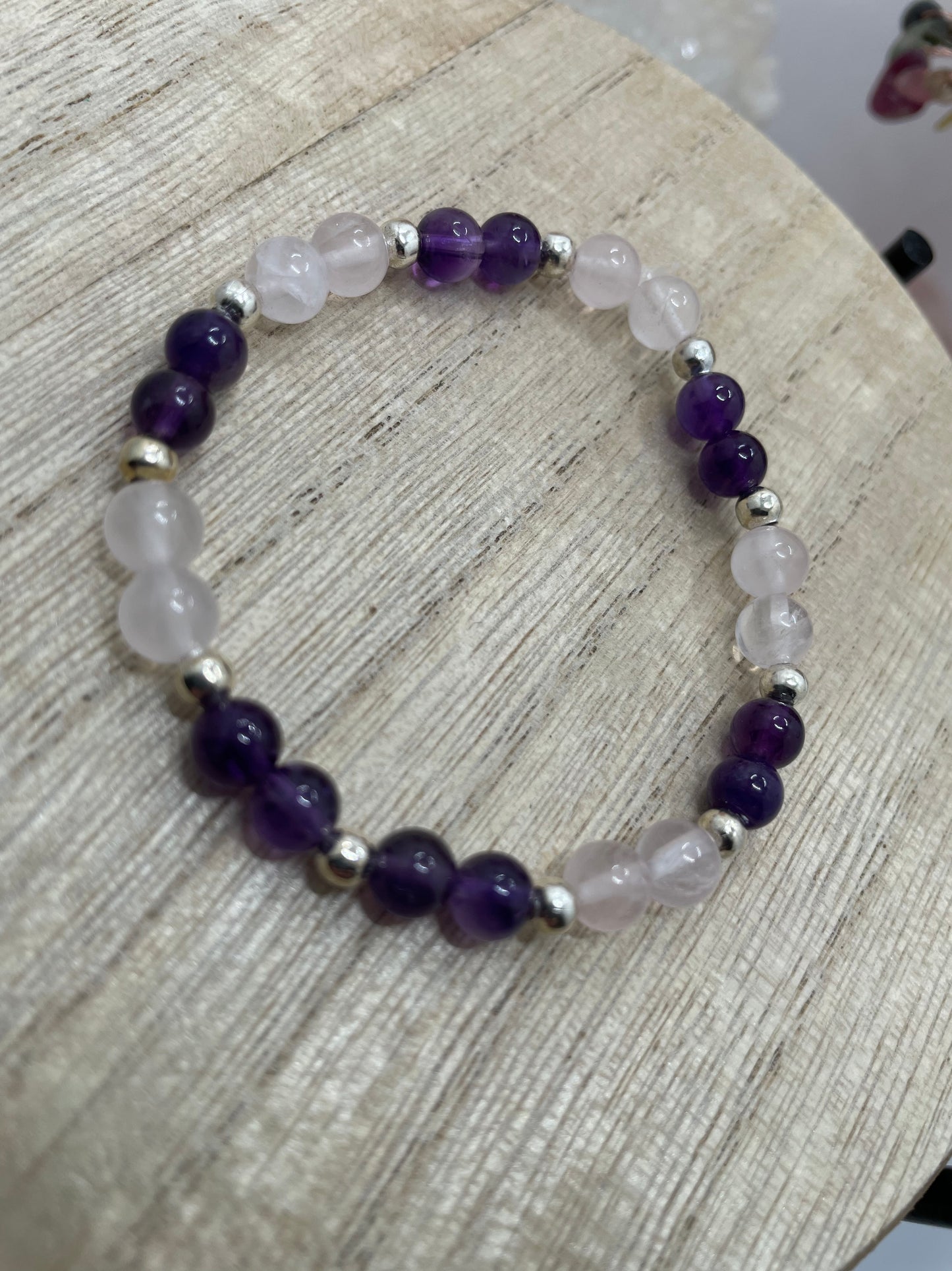 Rose Quartz & Amethyst 6mm Beaded Bracelet