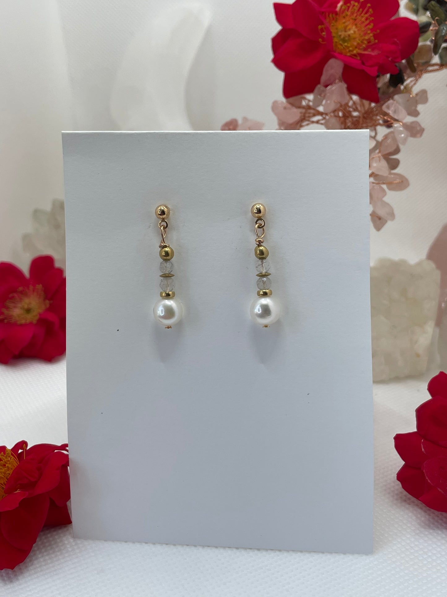 Tourmaline Quartz & Fresh Water Pearl Dangle Earrings