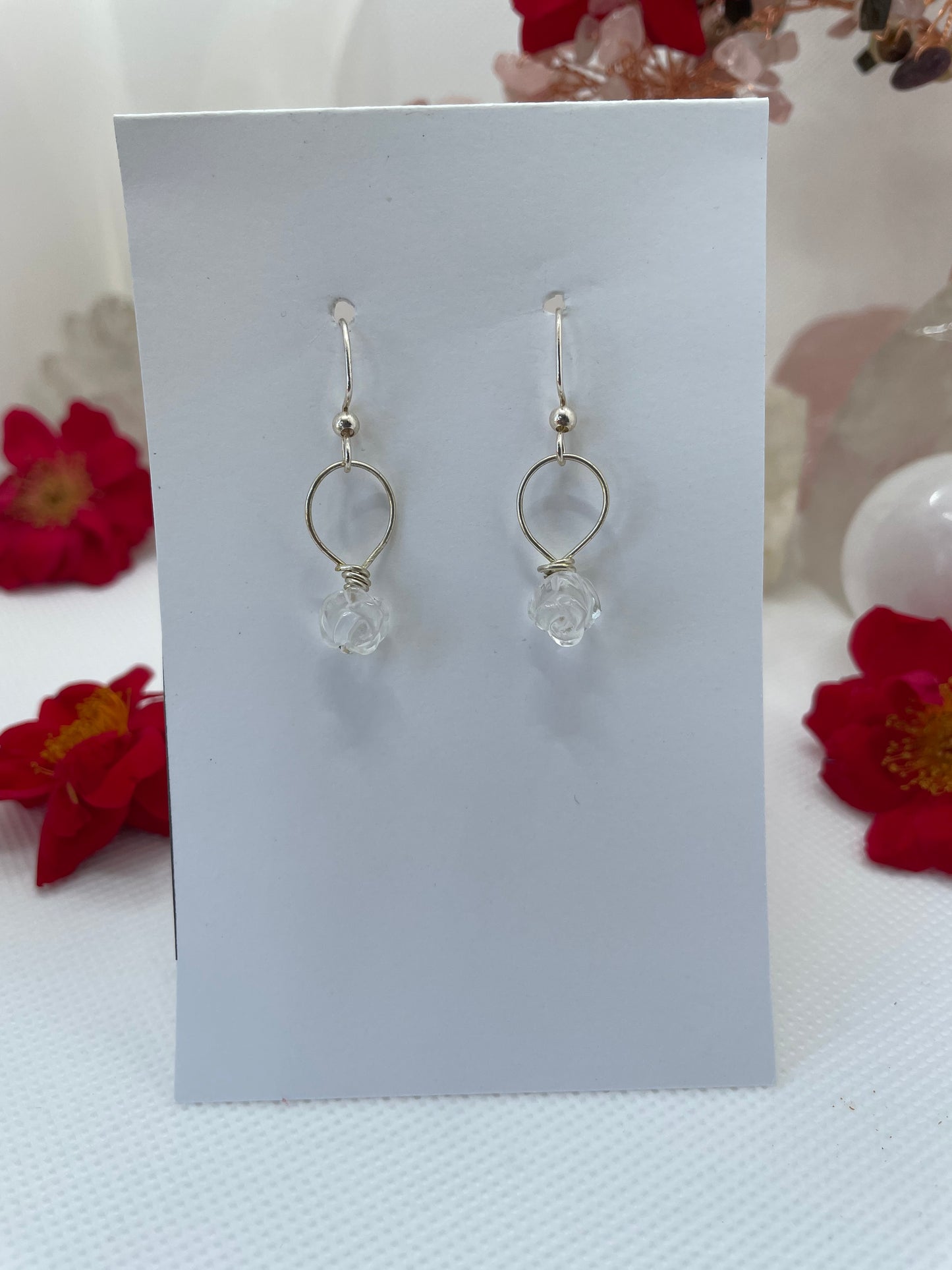 Clear Quartz Flower Dangle Earrings
