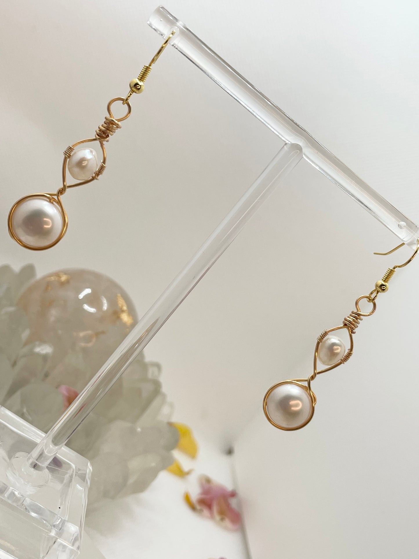 Freshwater Pearl Gold Dangle Drop Down Earrings