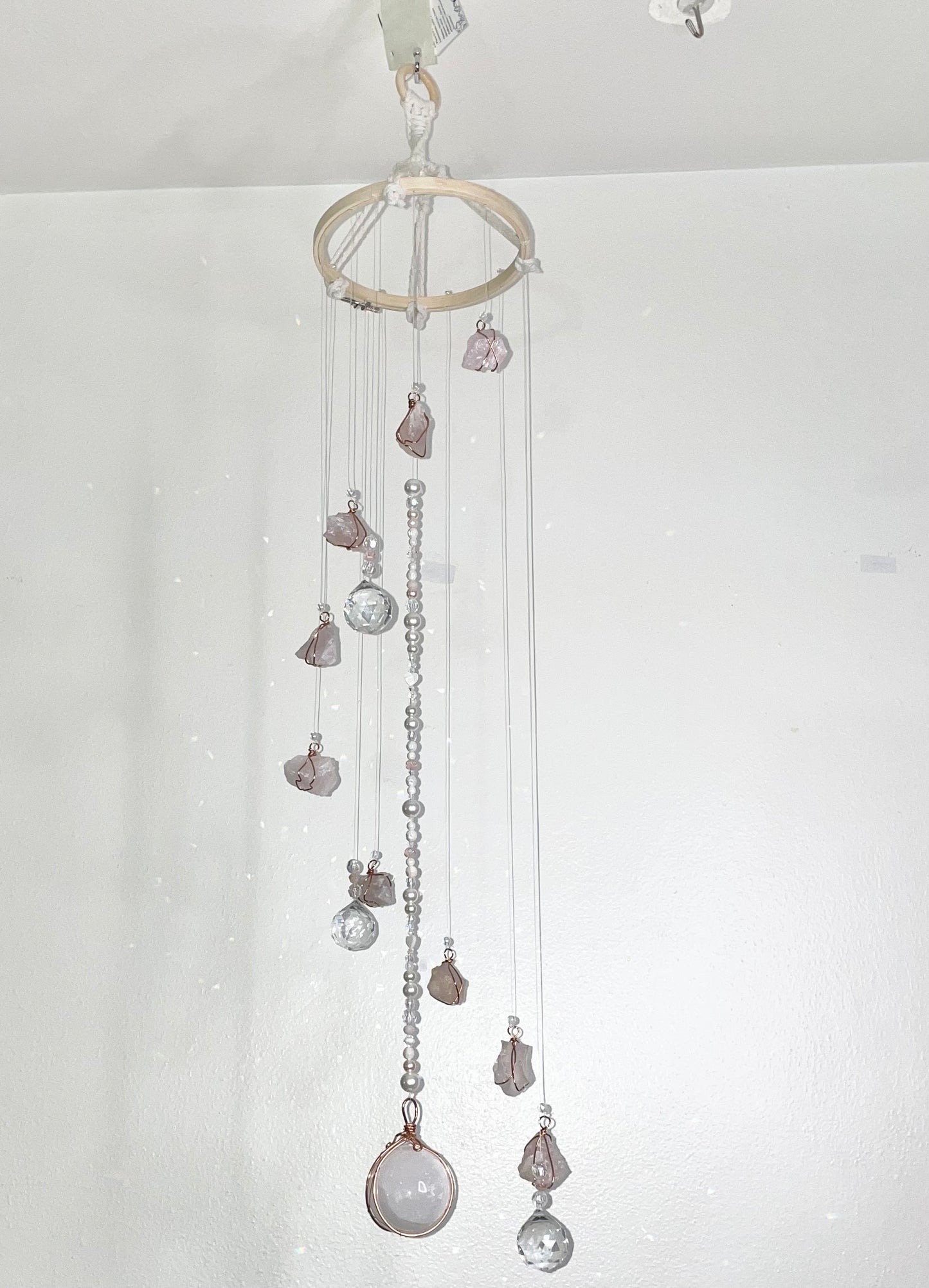Amethyst and Rose Quartz 6in Hoop Crystal Chime
