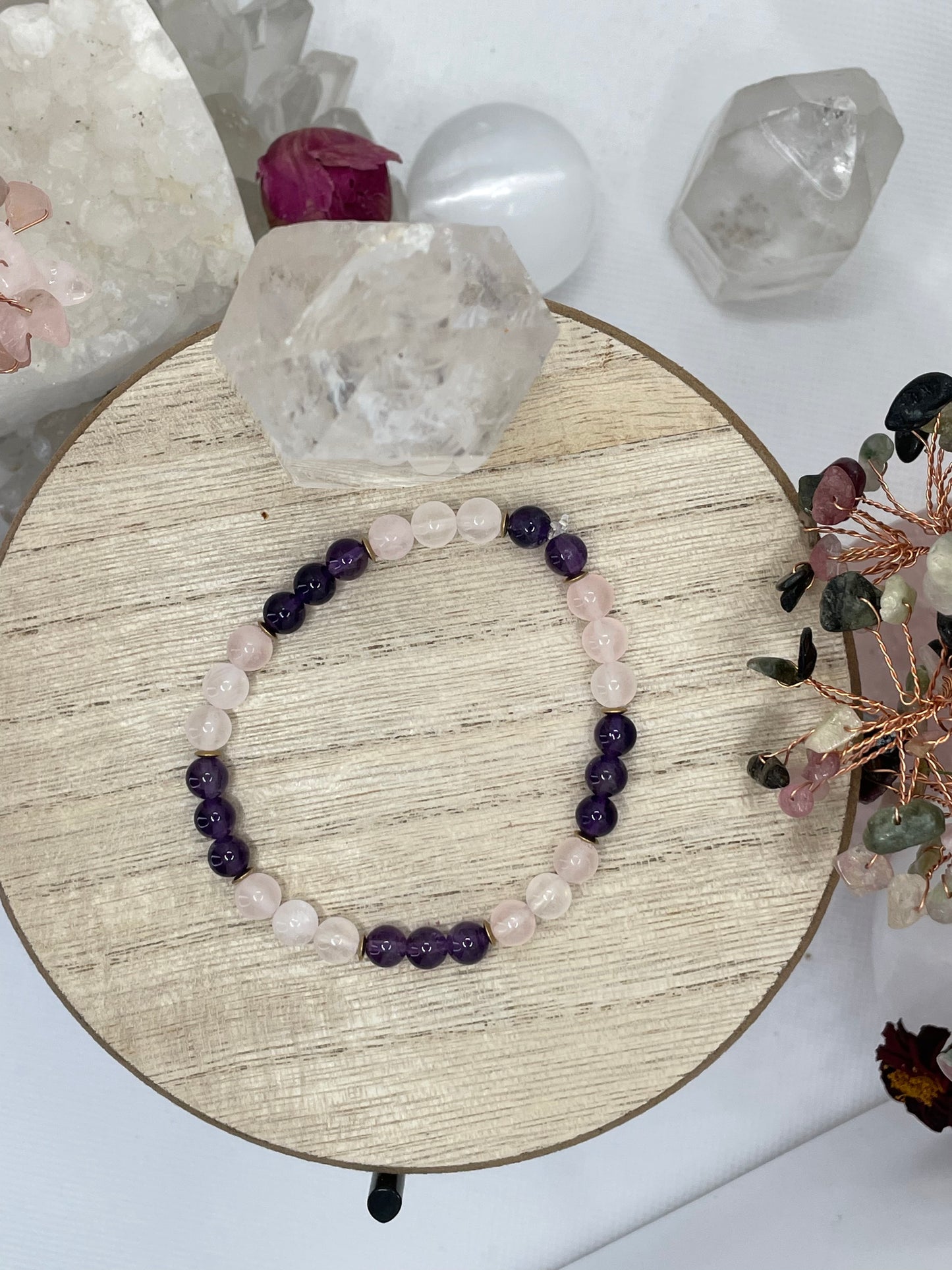 Rose Quartz & Amethyst 6mm Beaded Bracelet