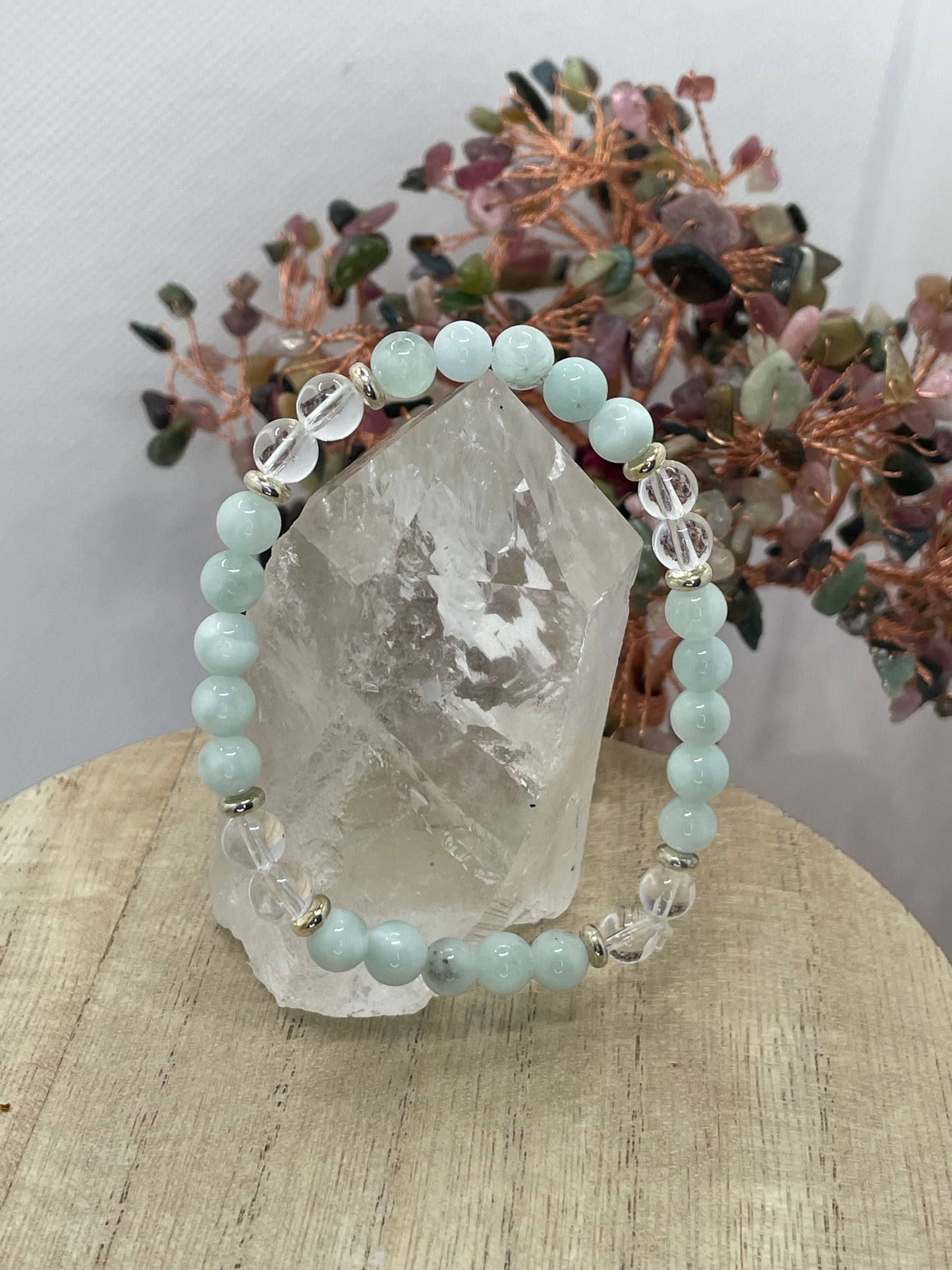 Green Moonstone & Clear Quartz 6mm Beaded Bracelet