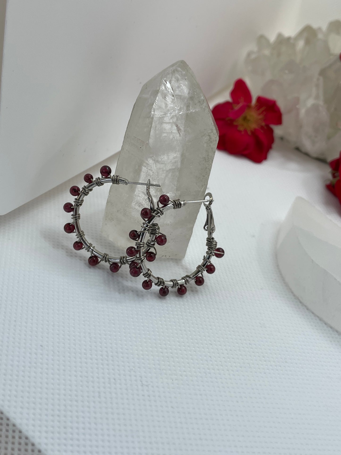 Garnet Gold Hoop Earrings