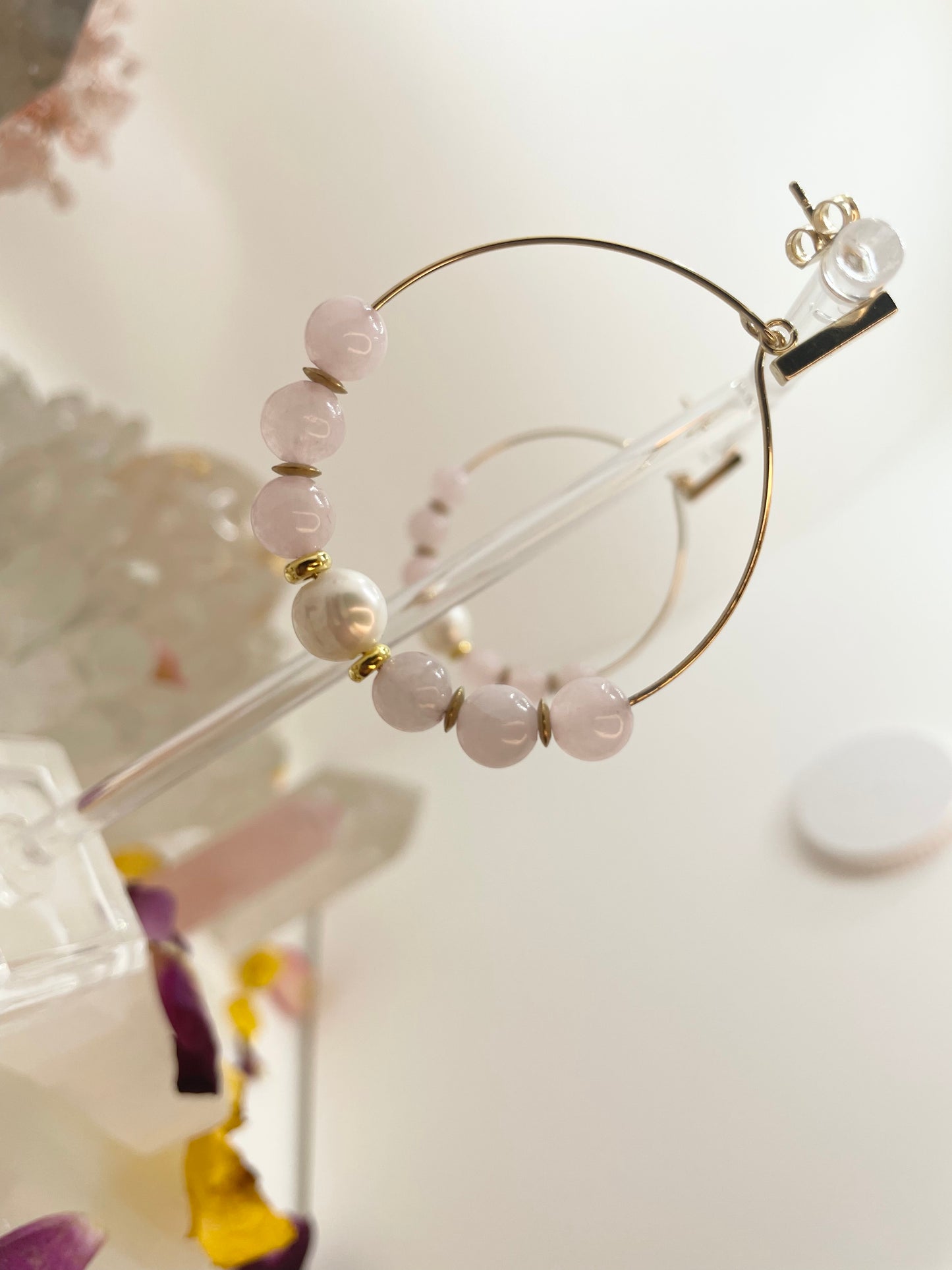 Rose Quartz & Freshwater Pearl Hoop Earrings