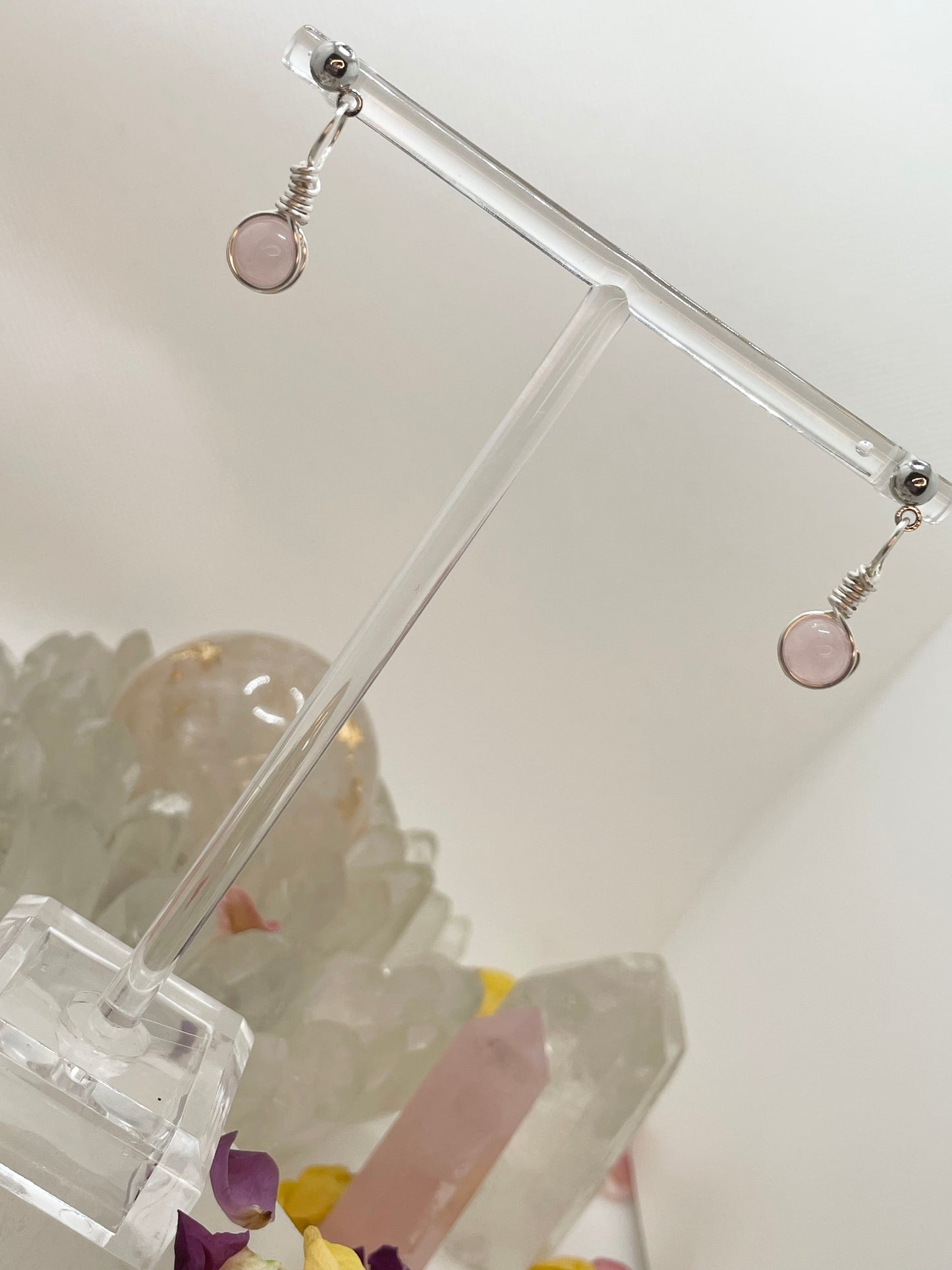 Copper Wrapped Rose Quartz Dangle Earrings