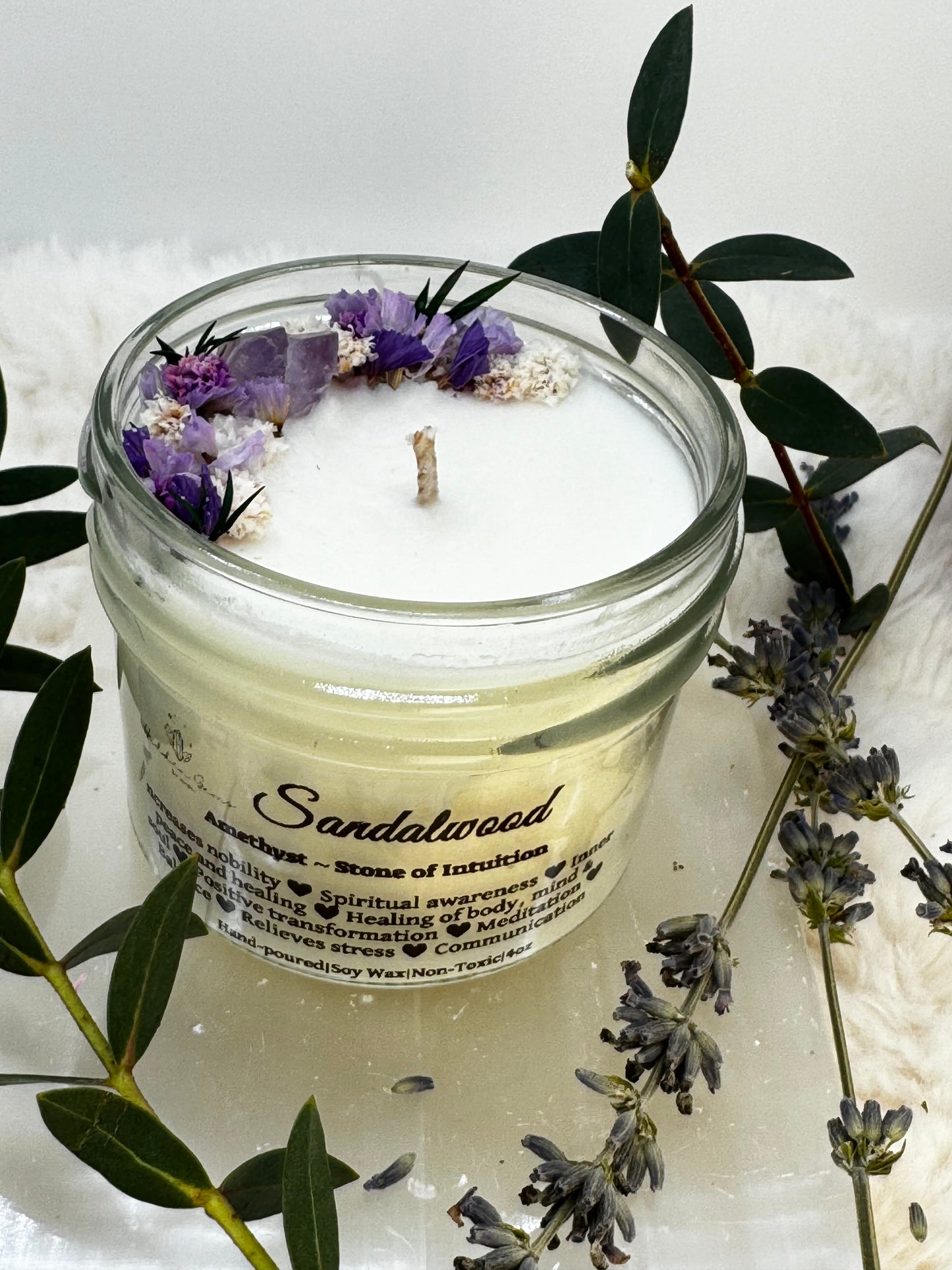 Amethyst ~ "Stone of Intuition" Soy Candle~ Sandalwood