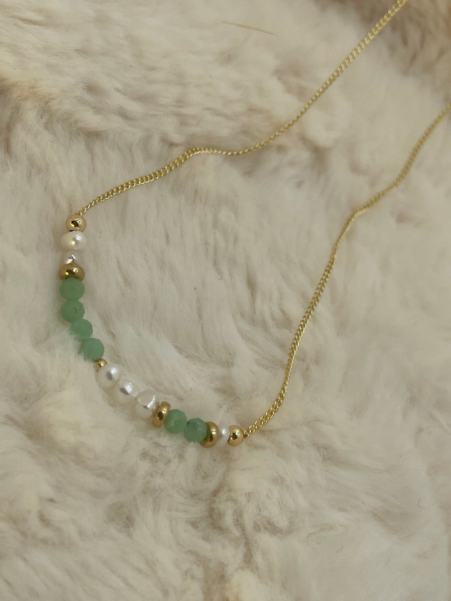 Green Aventurine ~Stone of Abundance” & Freshwater Pearl~Stone of Purity~Dainty Necklace