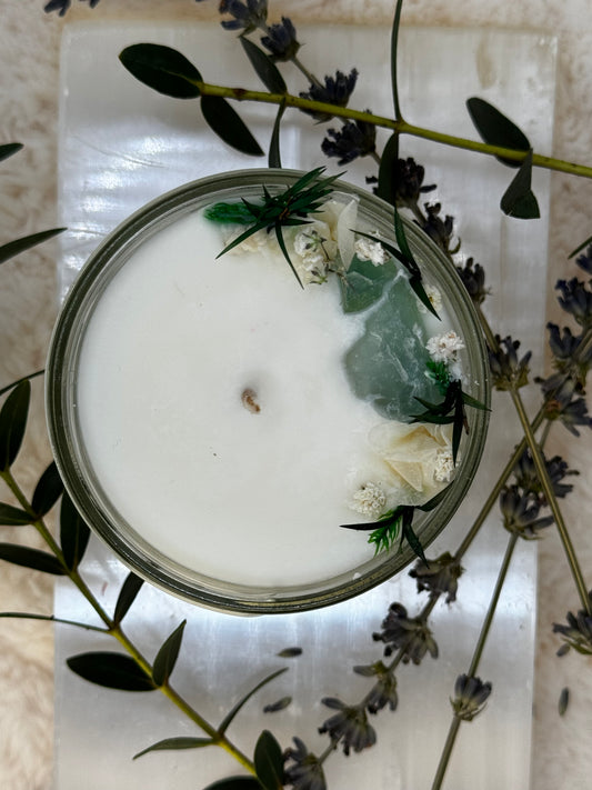 Fluorite ~ "Stone of Expansion" Soy Candle~ Sandalwood