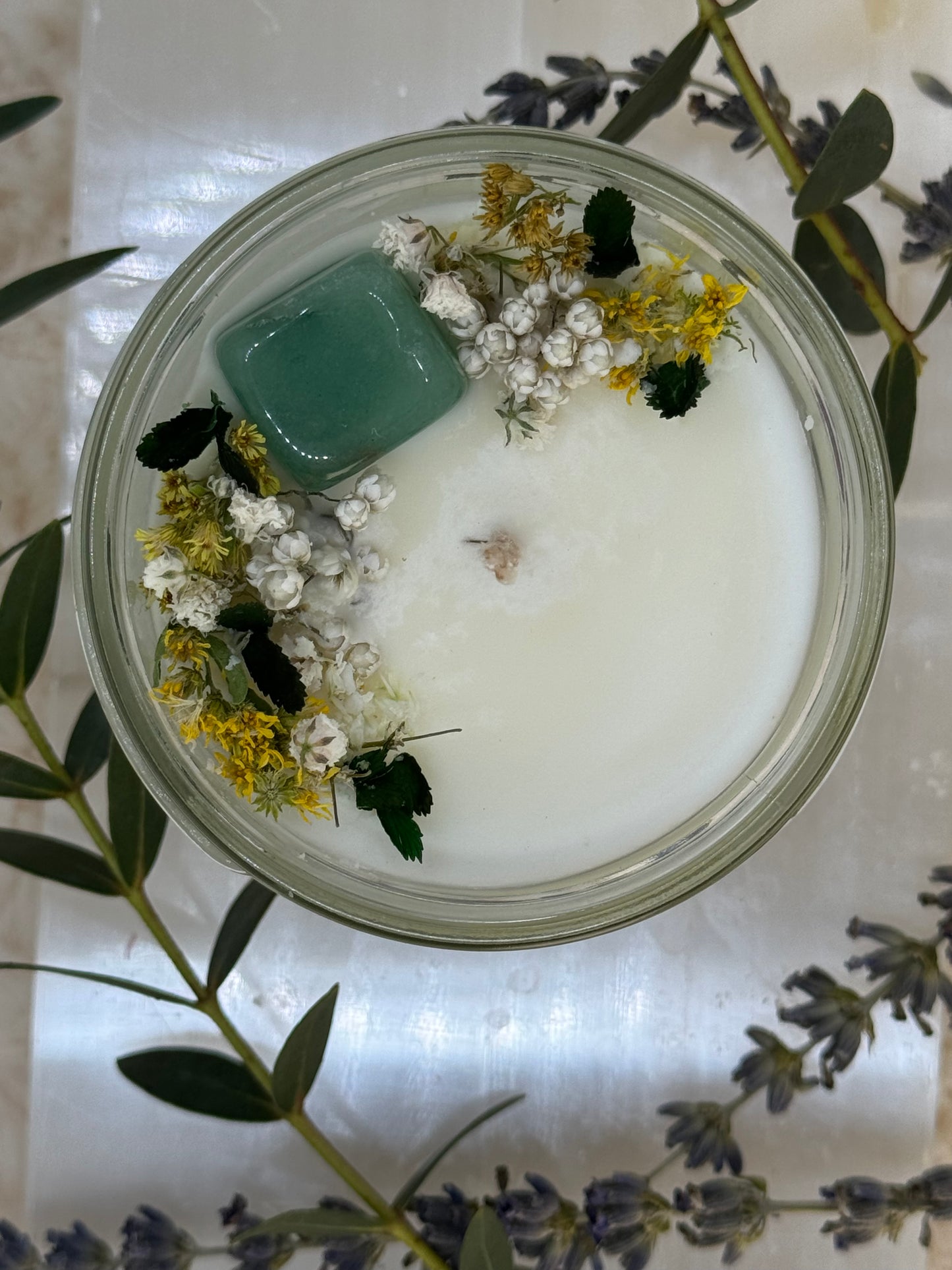 Green Aventurine ~ Stone of Abundance Soy Candle~ Gardenia