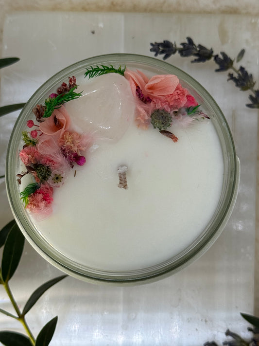 Rose Quartz~ "Stone of Love "Soy Candle~ Peach Fantasy