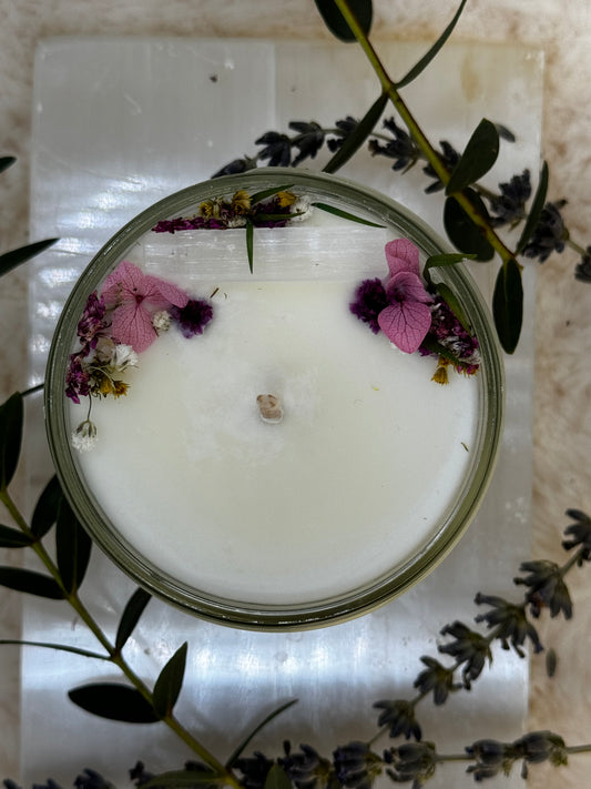 Selenite~ "Stone of Purity" Soy Candle~ Gardenia