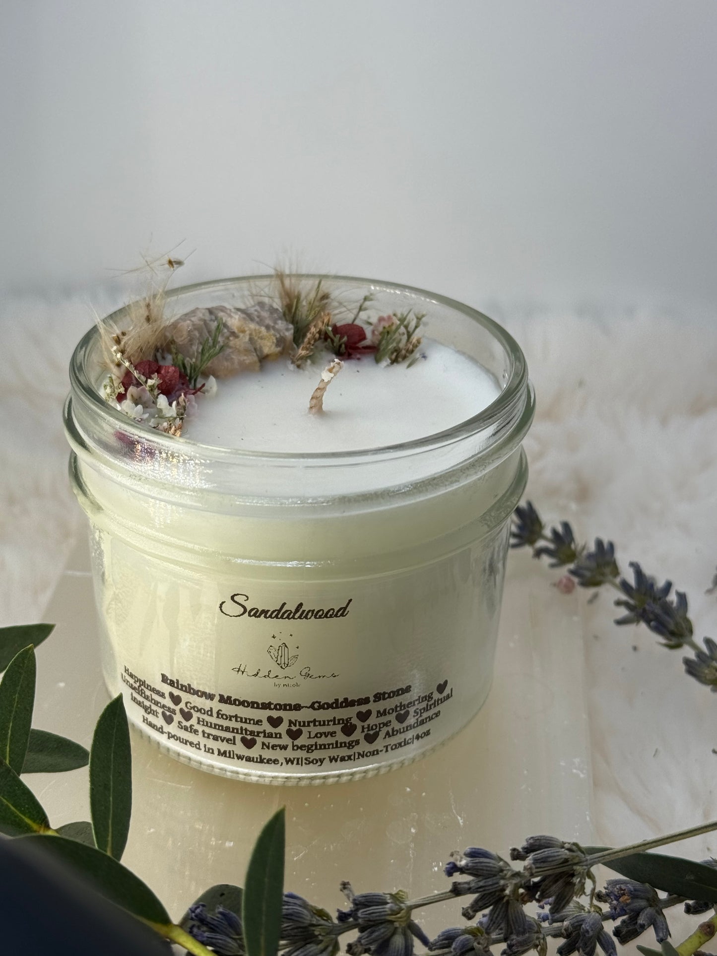 Moonstone ~ "Goddess Stone" Soy Candle~ Sandalwood