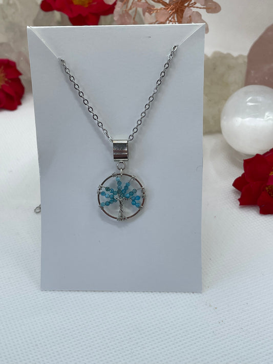 Blue Apatite Tree of Life Pendant Necklace