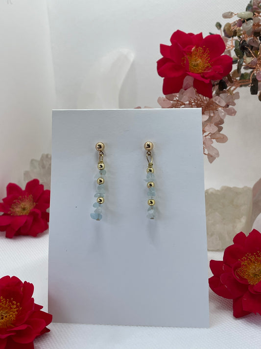 Aquamarine Dangle Gold Earrings