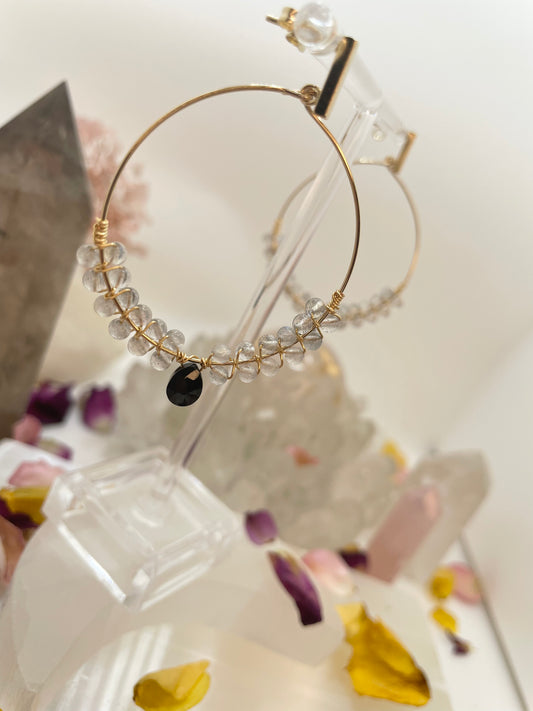 Labradorite & Black Spinel Gold Hoop Earrings