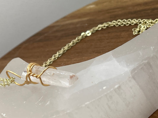 Clear Quartz Small Point Wire Wrapped Necklace