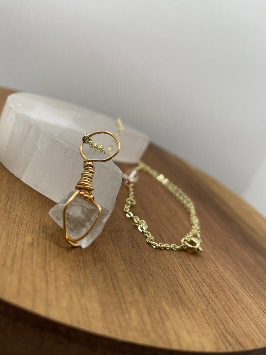 Fluorite Octahedron Wire Wrapped Necklace