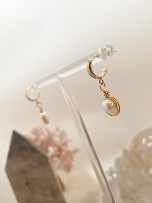 Freshwater Pearl Gold Plated Small Cuff Dangle Earrings