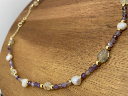 Amethyst, Citrine & Freshwater Pearl Necklace