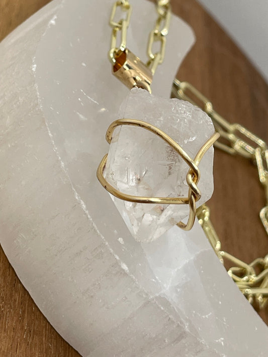 Clear Quartz Medium Point Wire Wrapped Necklace